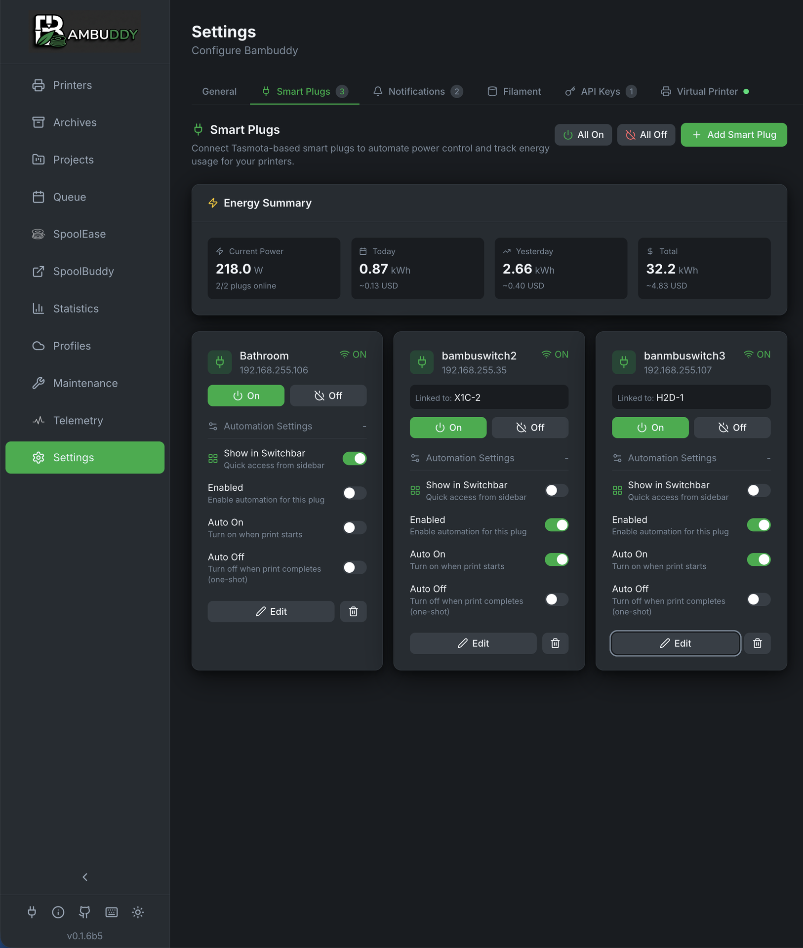 Smart Plugs Settings