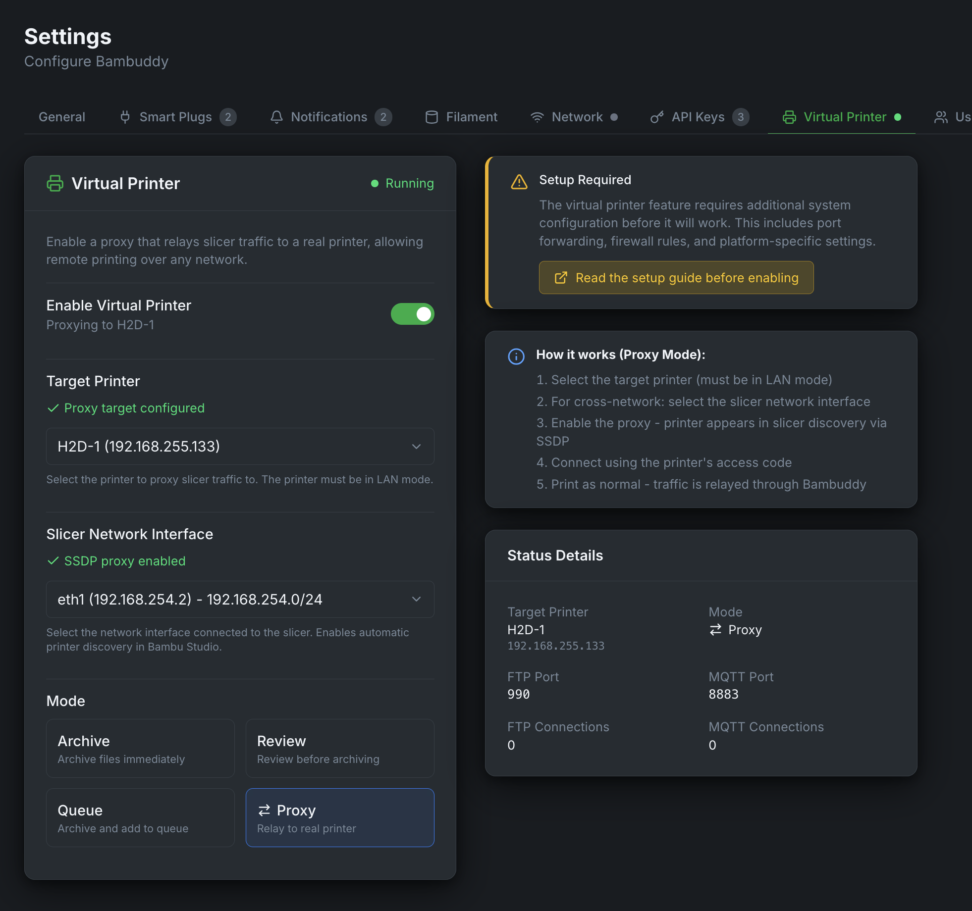 Virtual Printer Settings