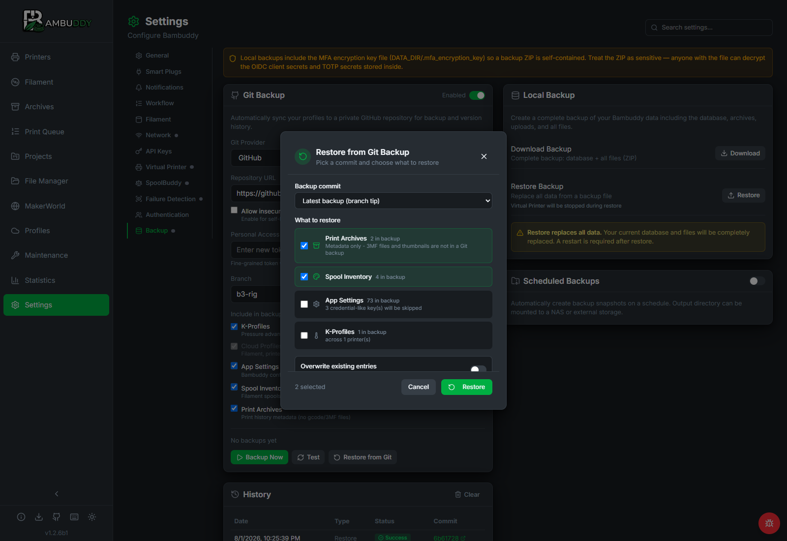 Restore from Git Backup