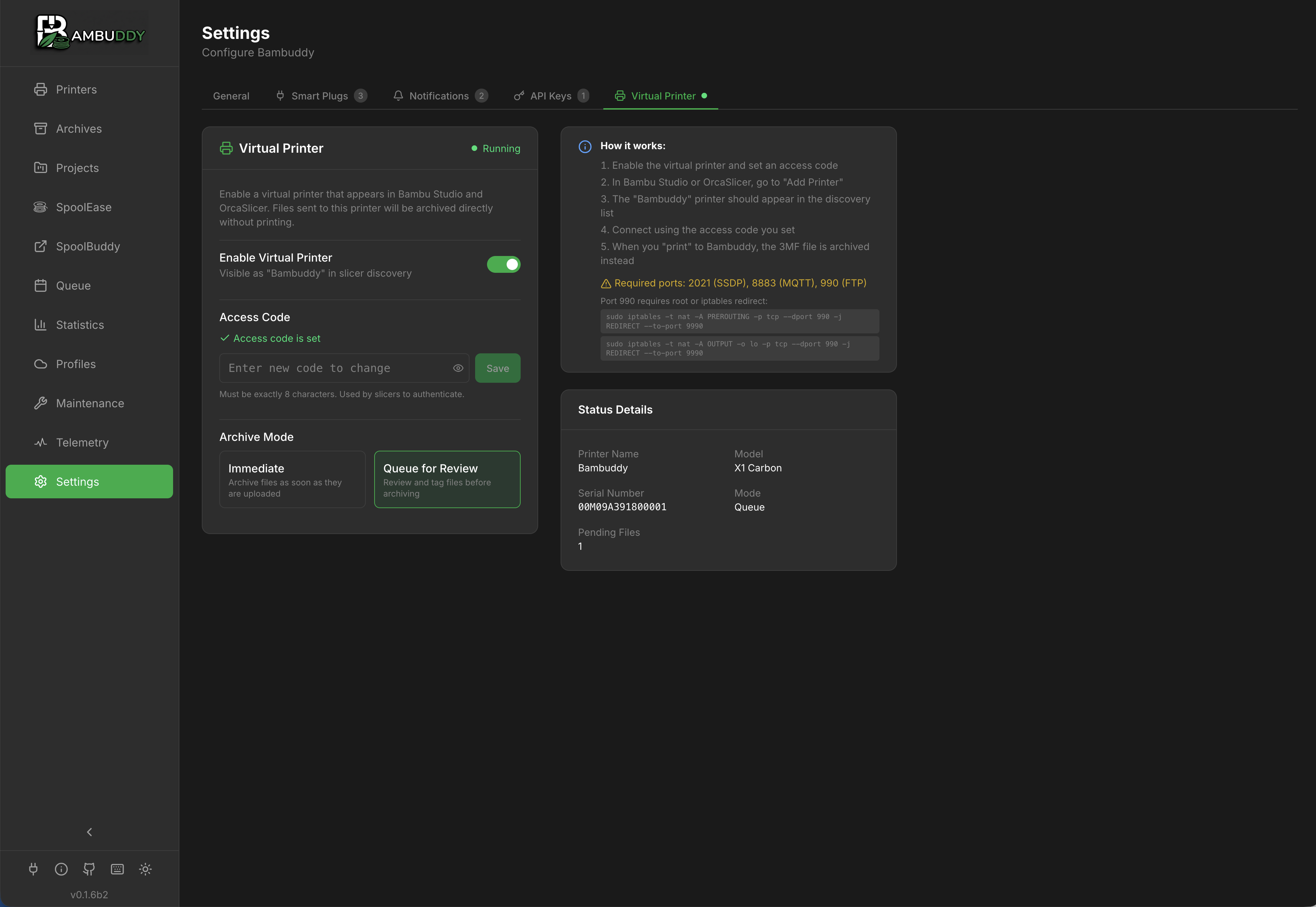 Virtual Printer Settings
